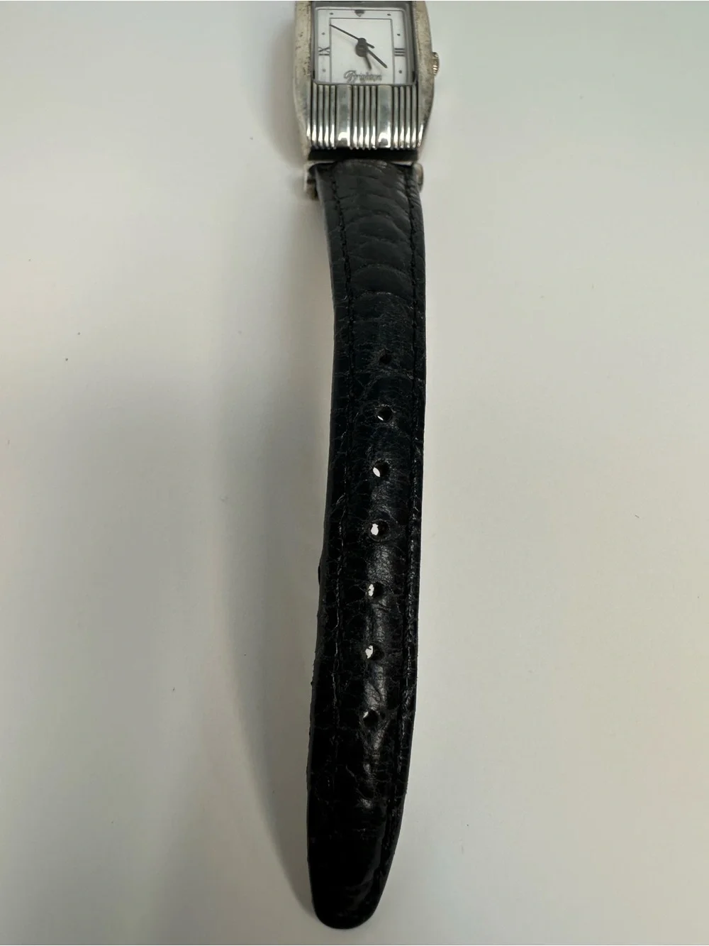 Brighton Oxford Black Leather Strap Silver-Tone Rectangular Watch